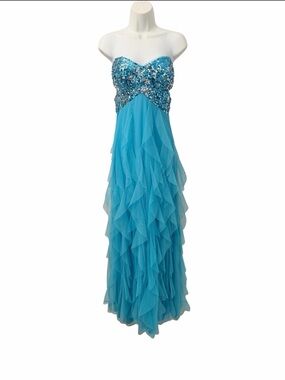 Blondie Nites Maxi Dress NWT Mermaid  Strapless Sequin Turquoise Blue Size 7